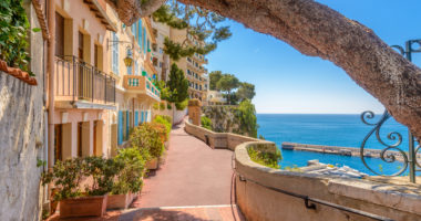 Street in Monaco Village in Monaco Monte Carlo, France.