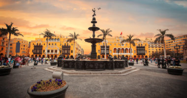 Panoramic view of Lima main square and cathedral church.