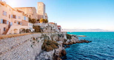 Landscape view on the old coastal village and fortification of Antibes on the french riviera in France