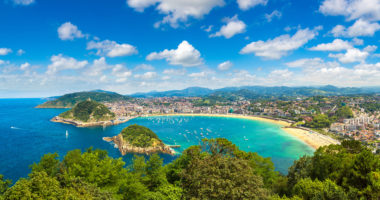 Panoramic aerial view of San Sebastian (Donostia) in a beautiful summer day, Spain