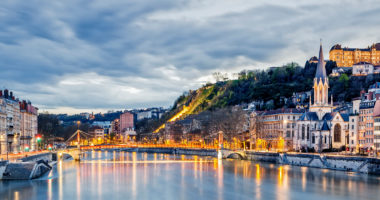 Saone river in Lyon city at evening,  France