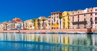 BOSA, SARDINIA - August 2017 - Bosa old city center with colorful houses and Fiume Temo river, Sardinia, Italy, Europe.