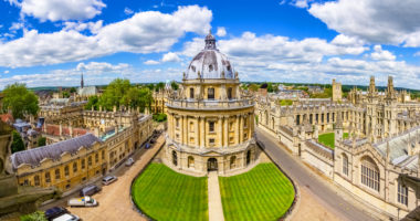 Streets of Oxford-landmark, England - overview from a church's tower with the Bodleian Libraryand All Souls College