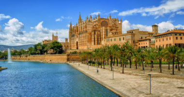 Panoramic view of La Seu, the gothic medieval cathedral of Palma de Mallorca, Spain