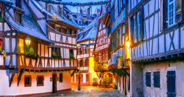 Strasbourg, France. Christmas Market in Petite France old district of Strassburg in Alsace.