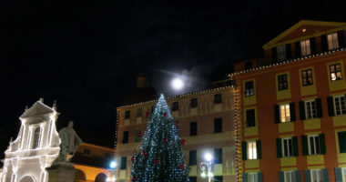 Chiavari historical medieval village street lights for christmas