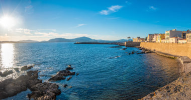 Gorgeous sea font and ramparts, Alghero (L'Alguer), province of Sassari , Sardinia, Italy.  Famous for the beauty of its coast and beaches and its historical city center.