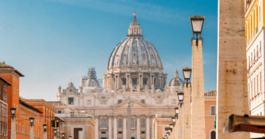 Vatican, Italy. St. Peter's Square With Papal Basilica Of St. Peter Near Rome.