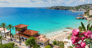 Top view at Cala Major beach in Palma de Mallorca, Spain