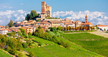 View of the village of Serralunga d`Alba and the wonderful Langa, italy