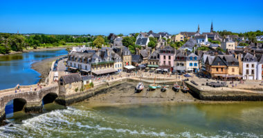 Panoramic view of the medieval Auray town in Morbihan, Brittany, France