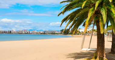 a view of the Platja Nova beach in Roses, in the Costa Brava, Catalonia, Spain