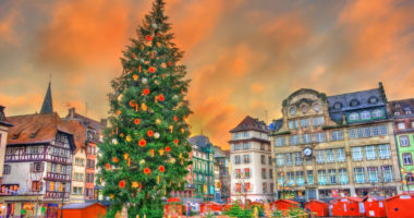 Christmas tree at the famous Christmas Market in Strasbourg - Alsace, France